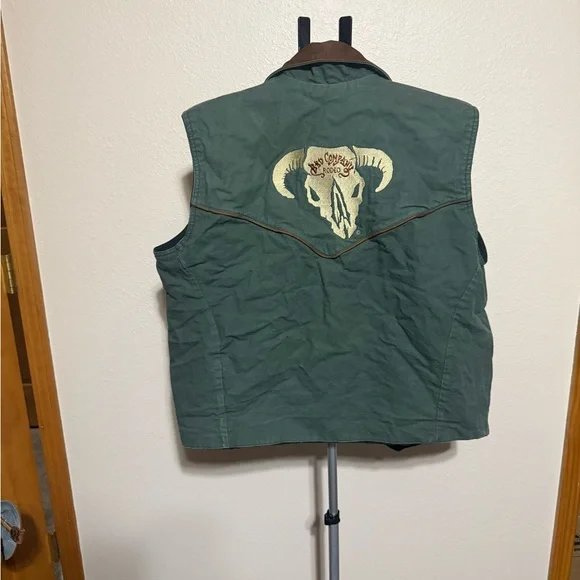 Western Canvas Ranch Vest “Bad Company Rodeo” Three Strays Ranch Brand fits Larg